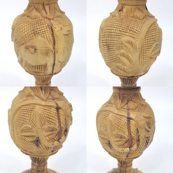 Vintage Hand Carved Wooden Vase Camel Palm Tree 3D - Picture 8 of 11